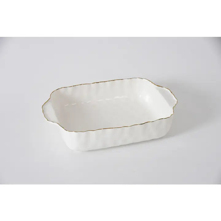 11x9 Modern Rectangular Baking Dish White/Gold