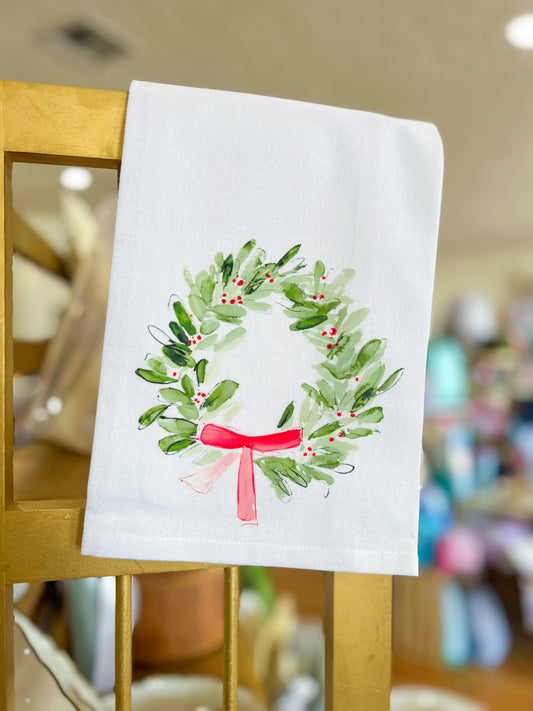 Christmas Wreath with Red Bow Hand Towel