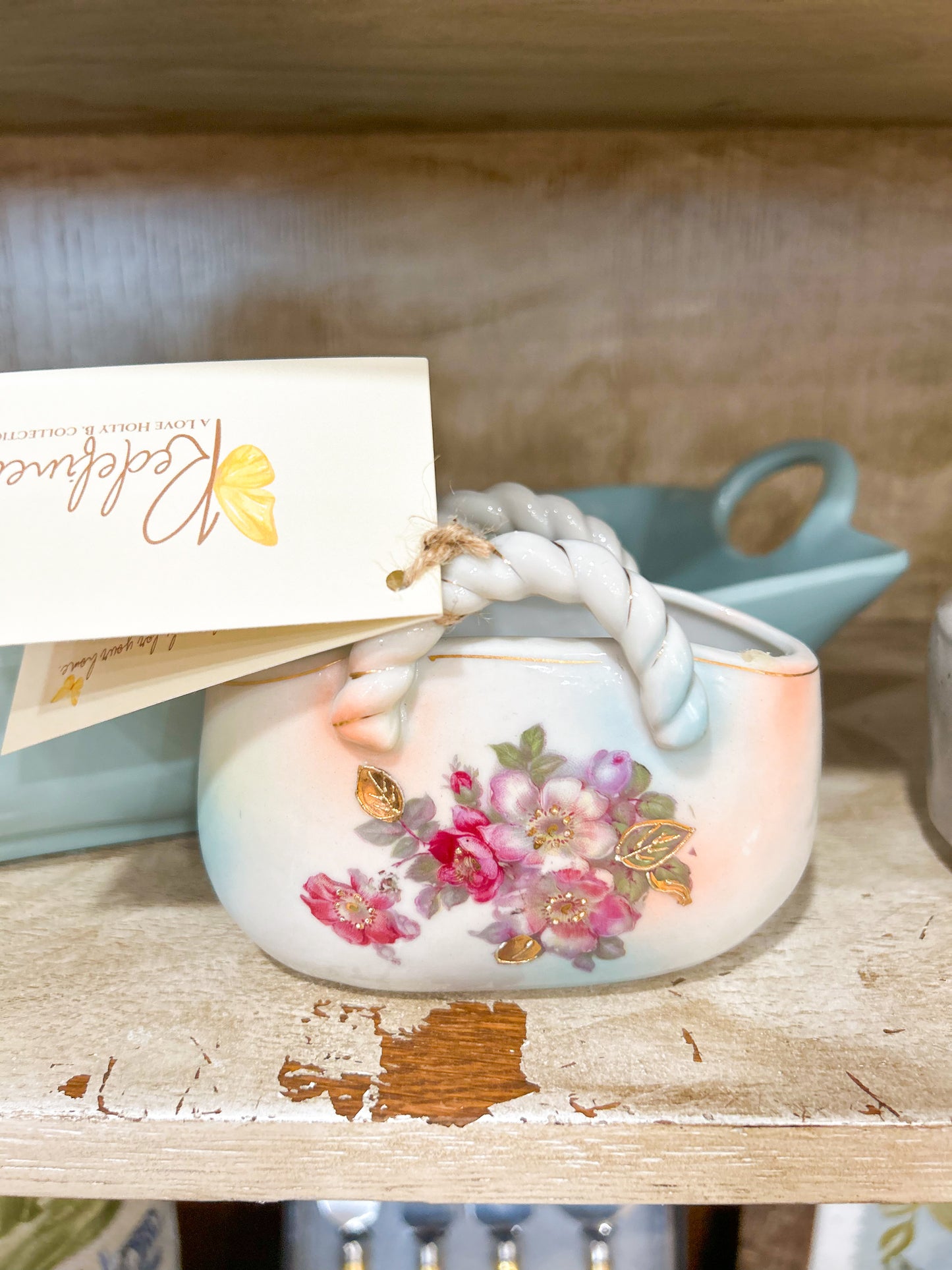 Vintage Floral Porcelain Trinket Basket