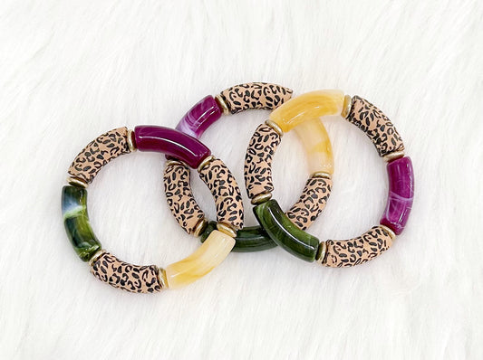 Mardi Gras Leopard Bead Bracelet