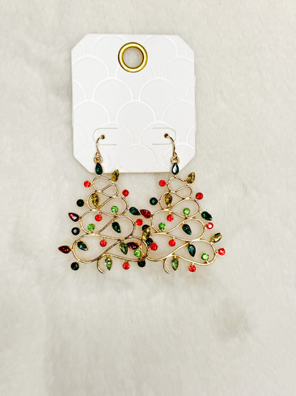 Trimmed & Twinkling Hanging Rhinestone Christmas Tree Earrings