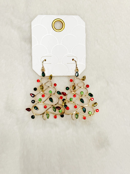 Trimmed & Twinkling Hanging Rhinestone Christmas Tree Earrings