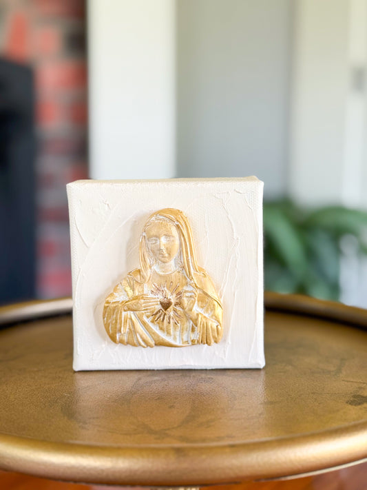Immaculate Heart of Mary- Silhouette Gold on 4x4 Light Peach Canvas