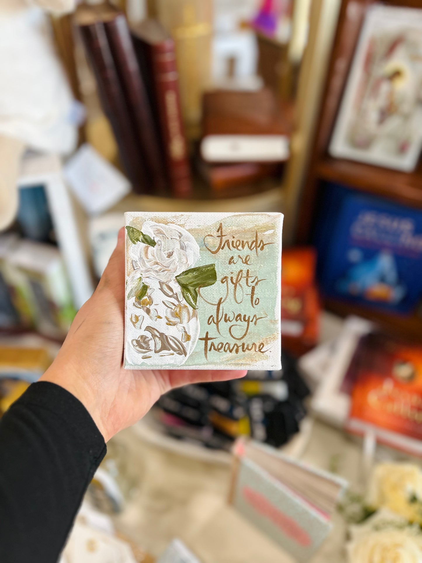 4x4 Friends Are Gifts to Always Treasure with Flower Vase Canvas Art