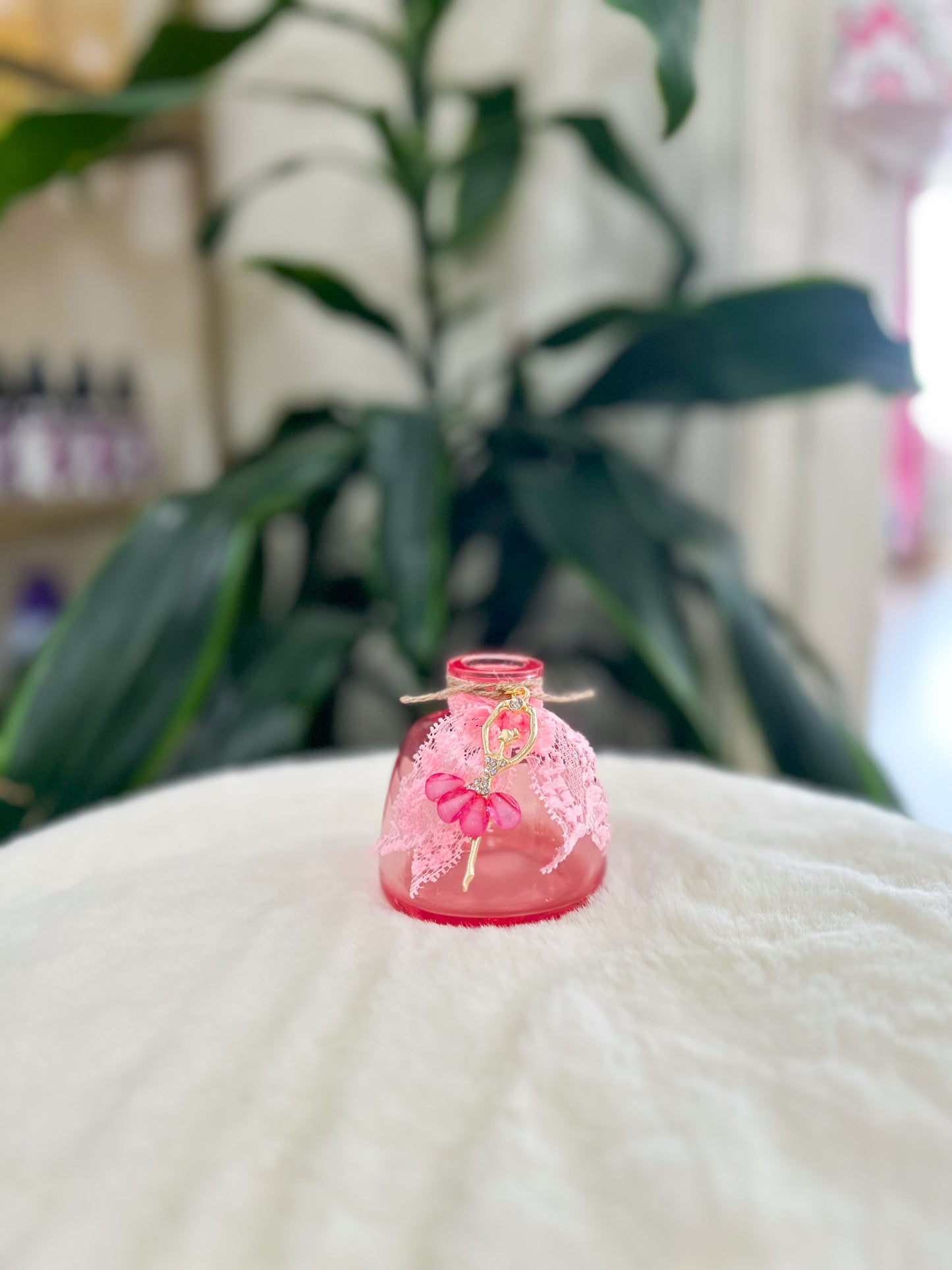 Pink Ballerina Bud Vase with Pink Lace and Charms