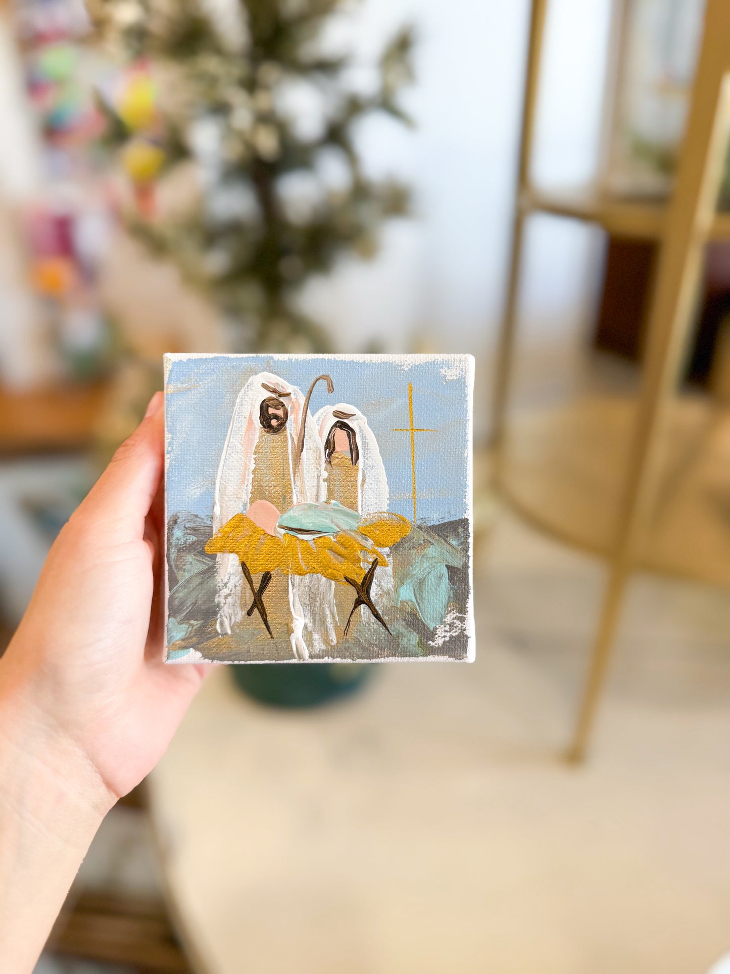 4x4 Blue Holy Night Nativity — Hand-Painted Art