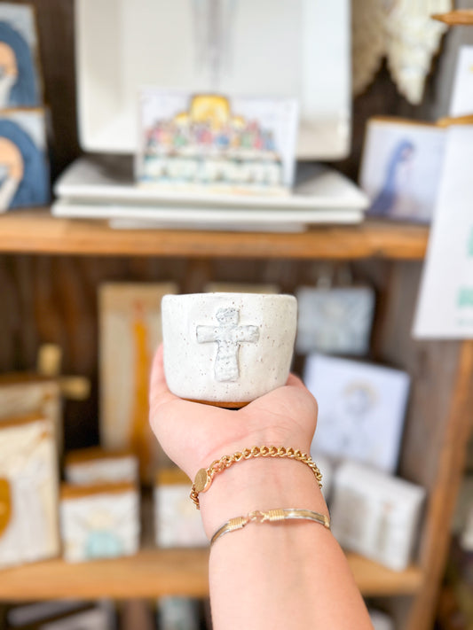 4oz Ivory Cross Pottery Candle Olive Tree and Harmony