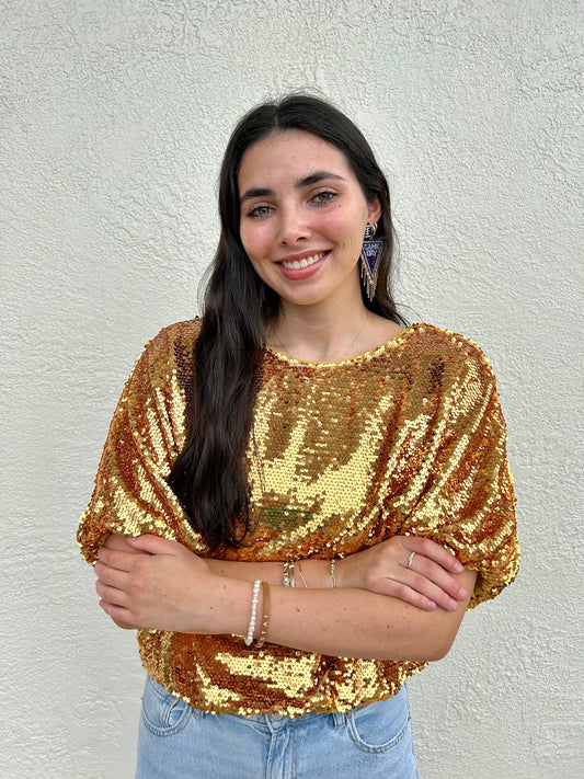 Glitzy Gold Bubble Sequin Top