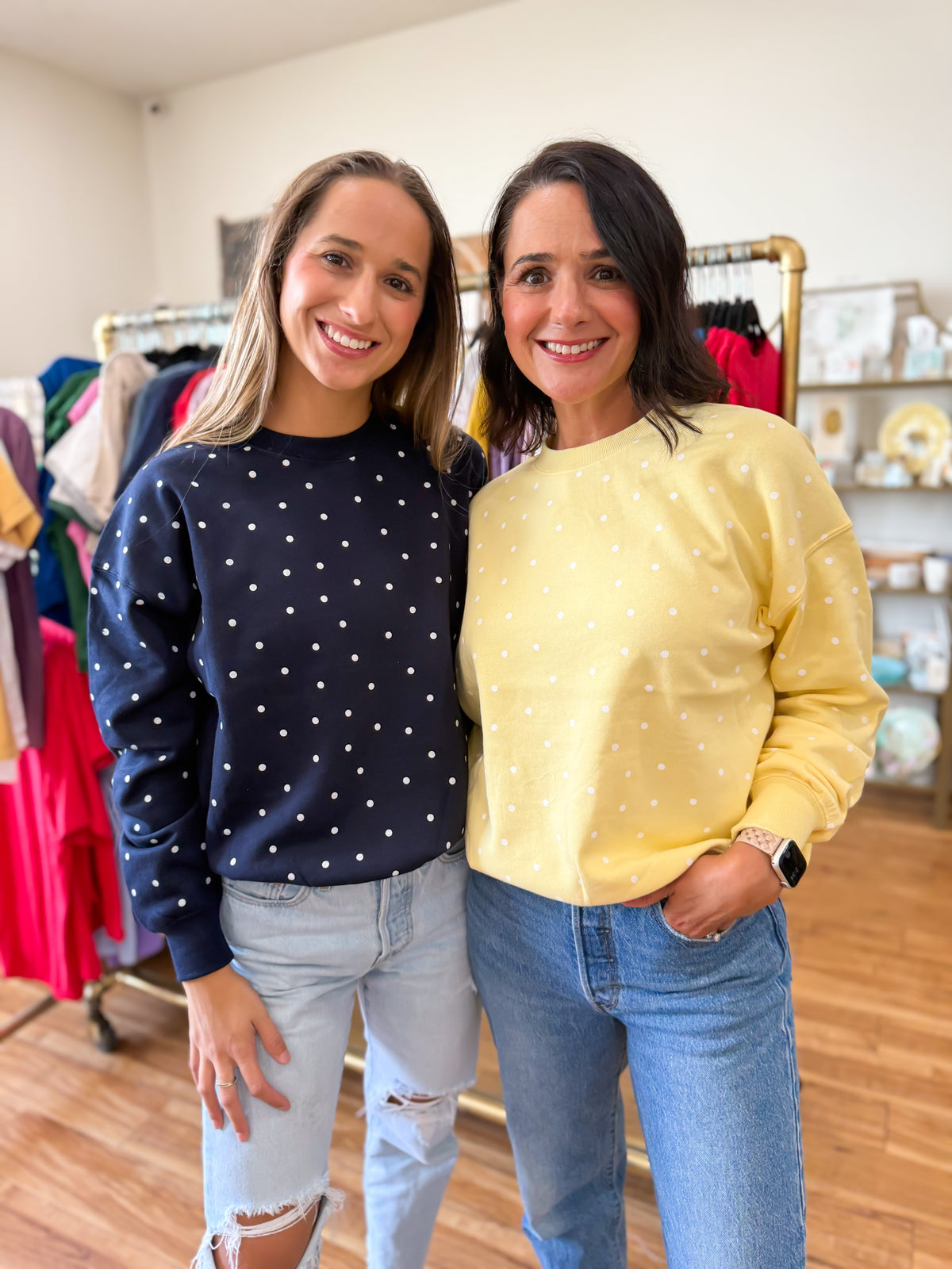 Fleece Babe Polka Dot Crew Neck Sweatshirt- Light Yellow