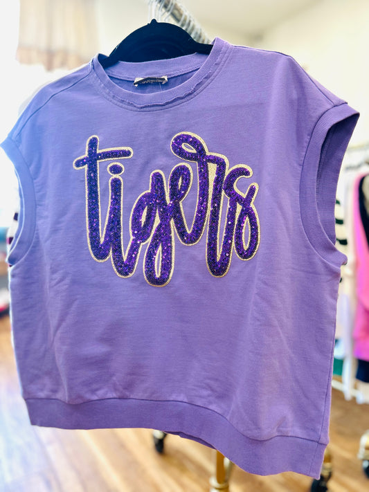 French Terry Sleeveless Tiger Script Top