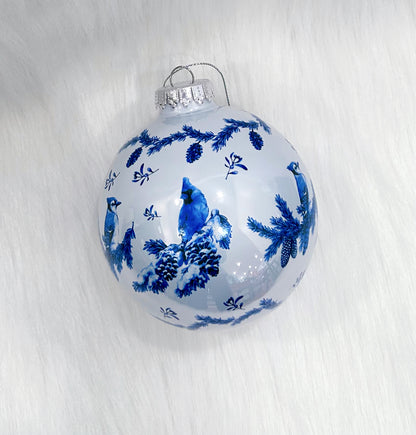 Glass Blue Bird Ball Ornament