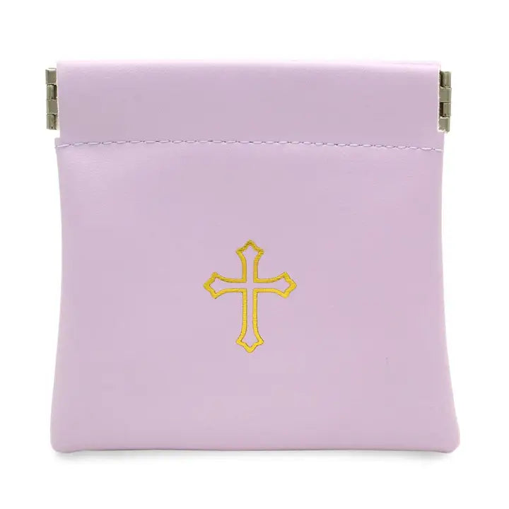 Vinyl Rosary Pouch Squeeze Top Gold Cross Imprint (Multiple Options)