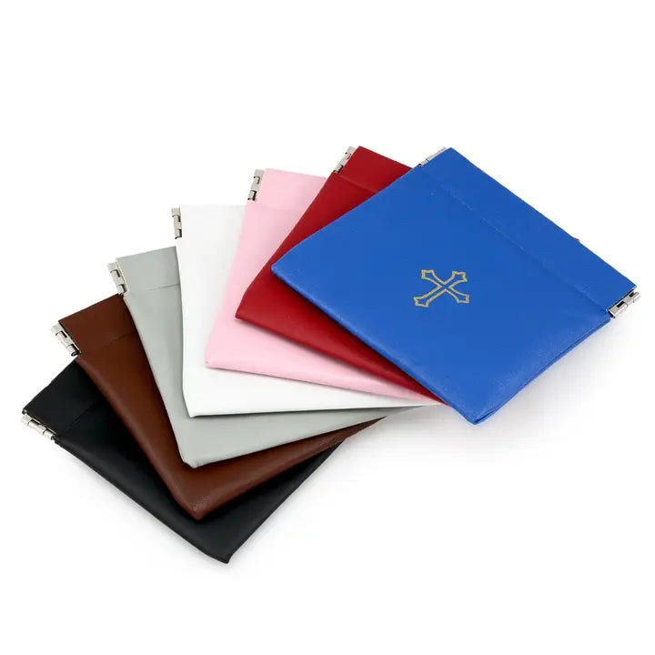 Vinyl Rosary Pouch Squeeze Top Gold Cross Imprint (Multiple Options)