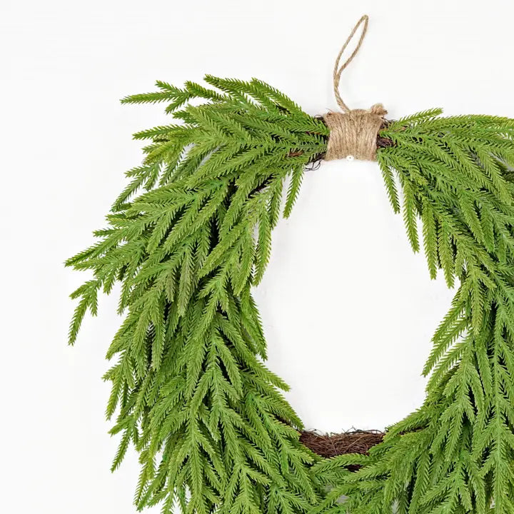 24inW Heart Twig Wreath-Soft Touch Evergreen Norfolk