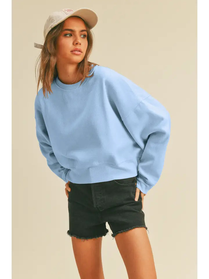 Caution in the Wild Boxy Sweatshirt- Baby Blue