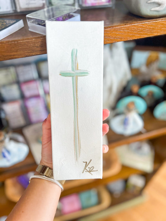 9x3 Blue Skinny Cross Canvas Art