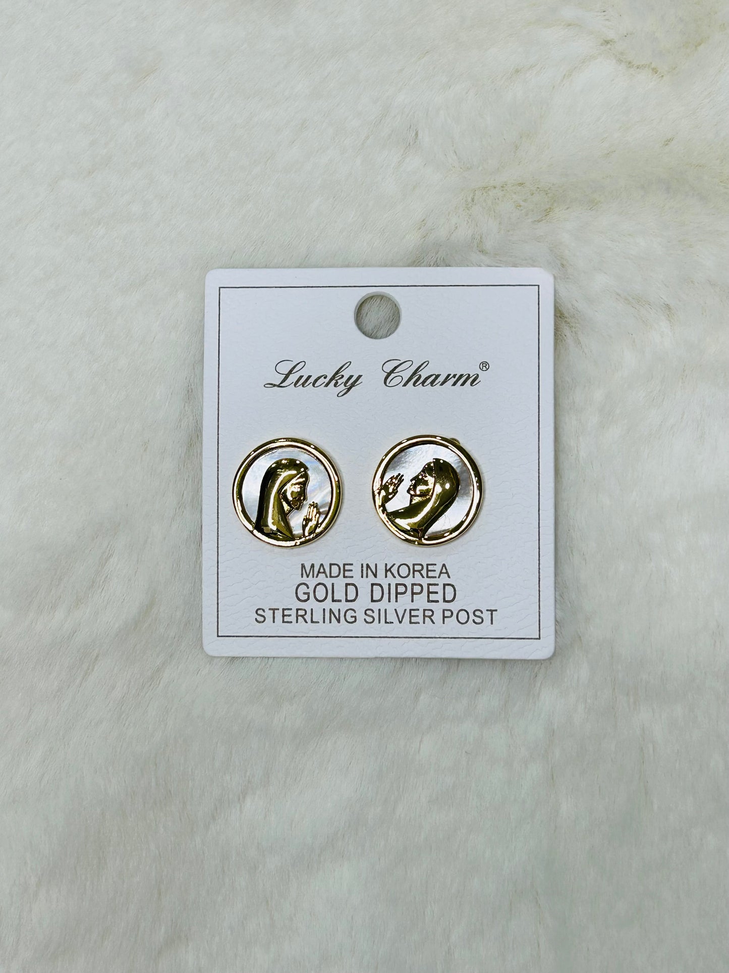 Profile Madonna Mary- Mother of Pearl Stud Earrings