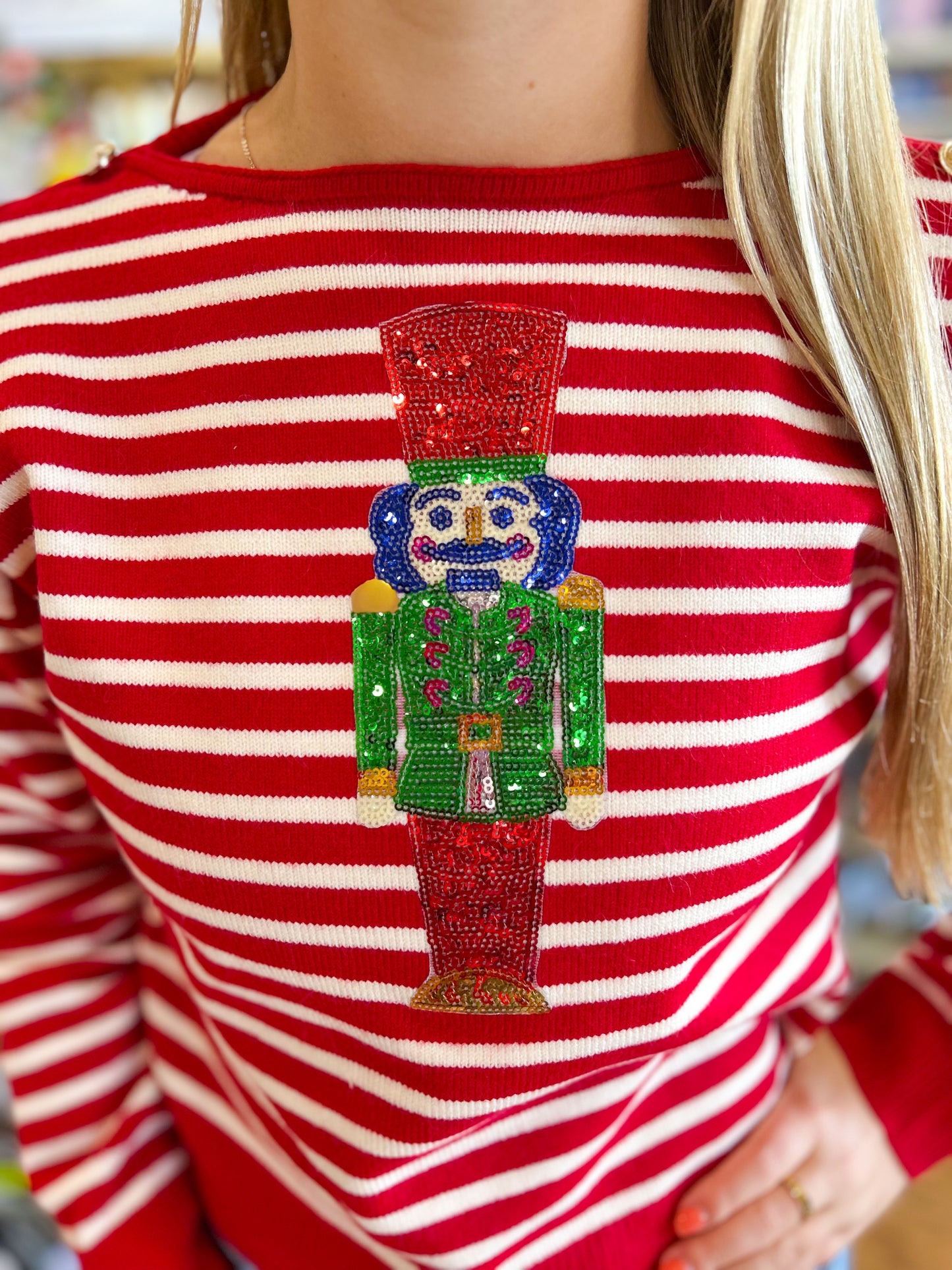Button Detail Nutcracker Sweater- Red