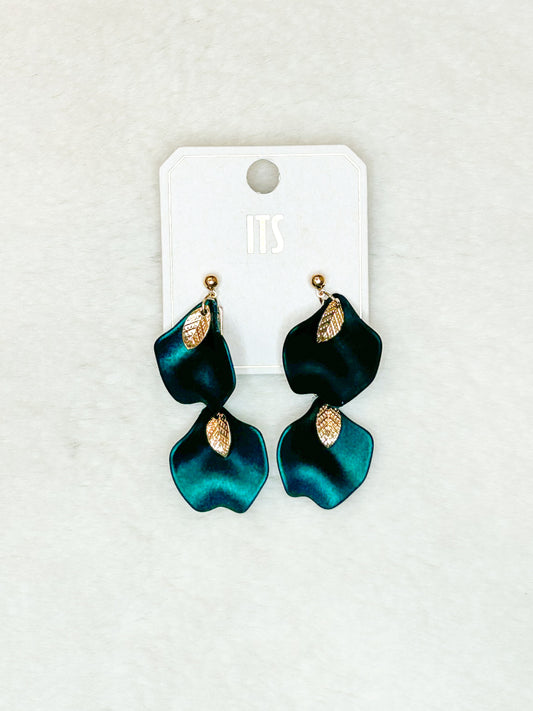 Emerald Green Petal Drop Earrings