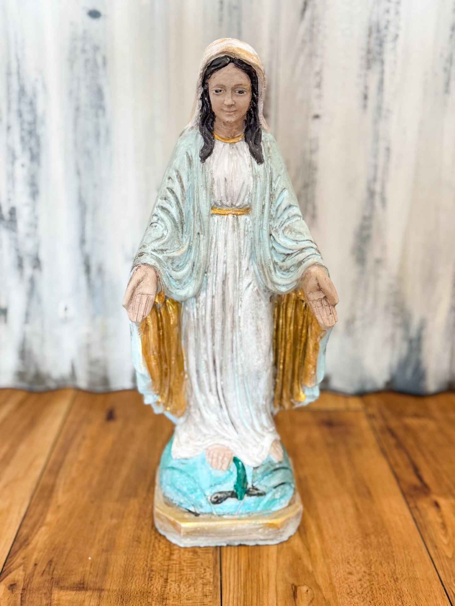 14" Cement Hand Painted Mary Statue