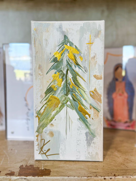 4x8 Dark Green & Gold Christmas Tree — Hand-Painted Art