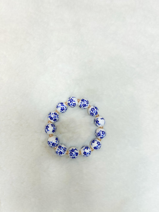 Blue Floral Beaded Bracelet