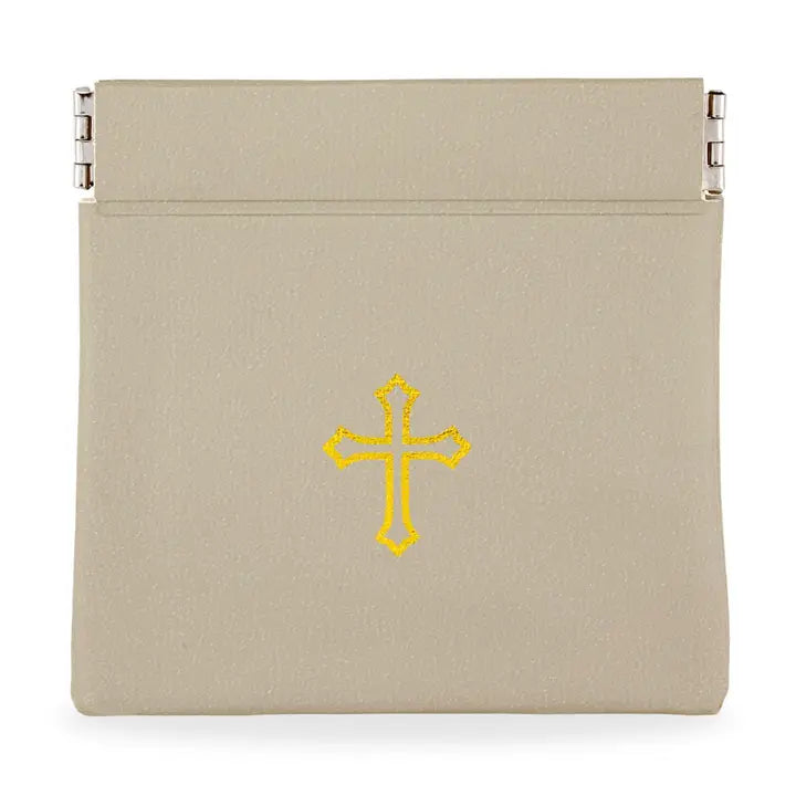 Vinyl Rosary Pouch Squeeze Top Gold Cross Imprint (Multiple Options)