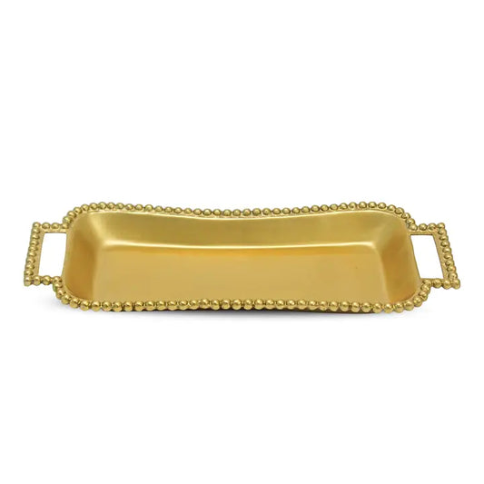 Gold Beaded Handle Rectangle Tray