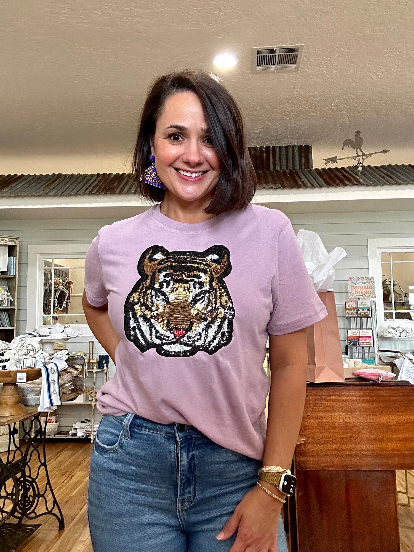 Dusty Lavender Tiger Sequin Tee