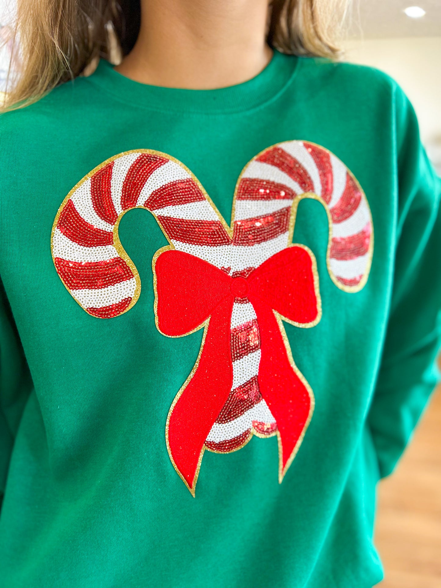 Sequin Candy Cane Sweatshirt- Green