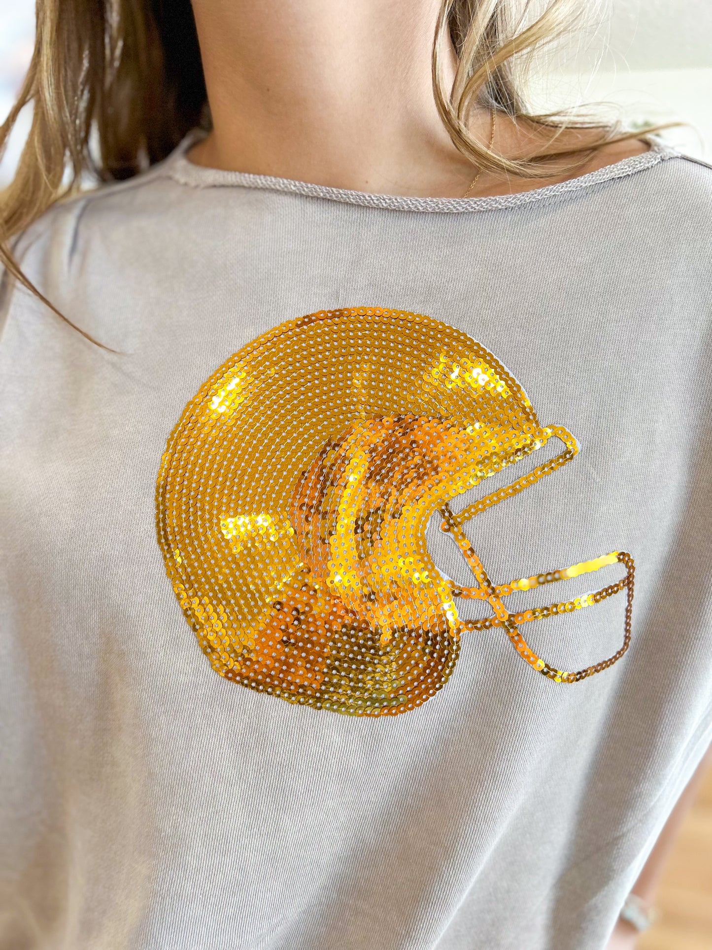 Glitzy Football Top- Tan