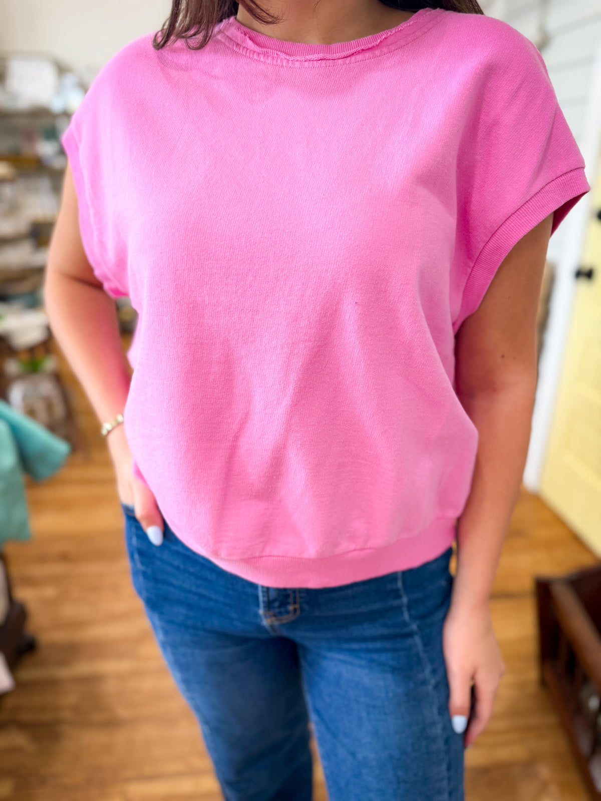 French Terry Sleeveless Top- Candy Pink