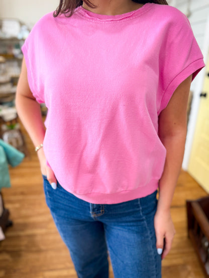 French Terry Sleeveless Top- Candy Pink