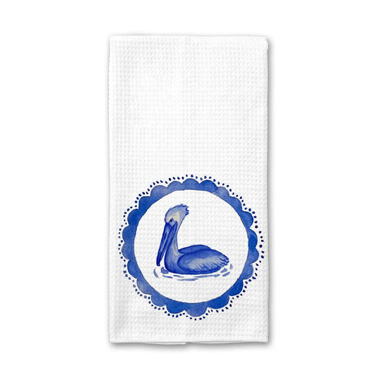 Blue Watercolor Pelican Towel