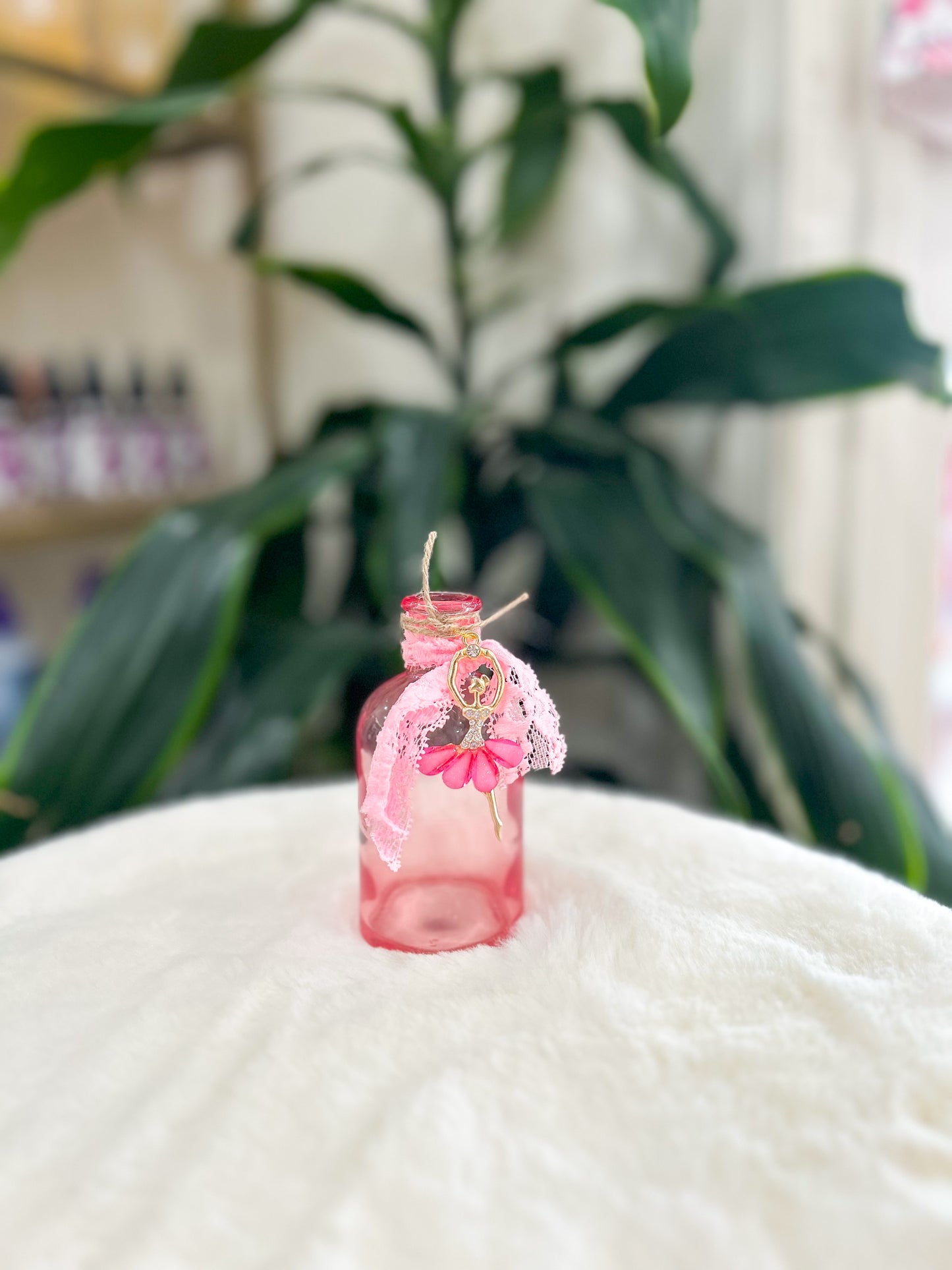 Pink Ballerina Bud Vase with Pink Lace and Charms