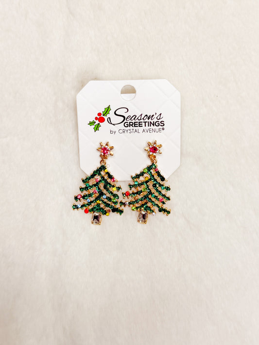 Tree Farm Glow Rhinestone Christmas Tree Earrings