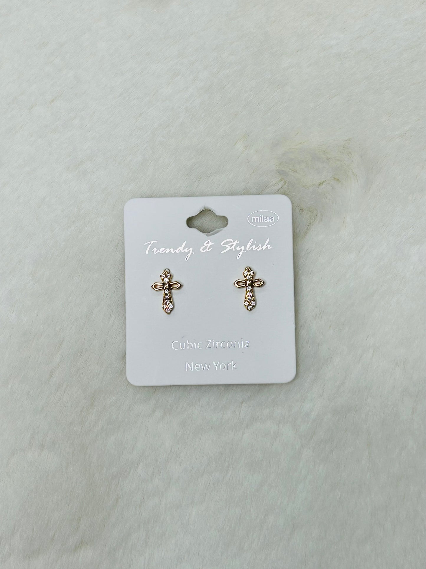 Song of Zion Gold & Diamond Cross Stud Earrings