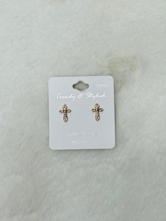Song of Zion Gold & Diamond Cross Stud Earrings
