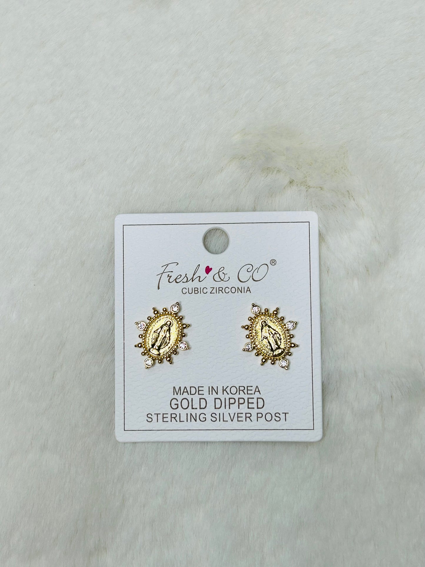 Morning Star Miraculous Medal Gold & Diamond Stud Earrings