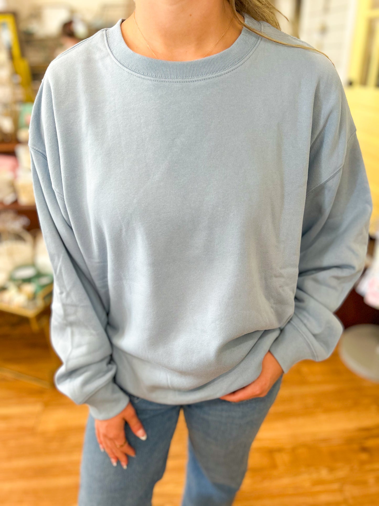 Fleece Crewneck Pullover Sweatshirt- Ash Blue