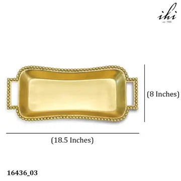 Gold Beaded Handle Rectangle Tray