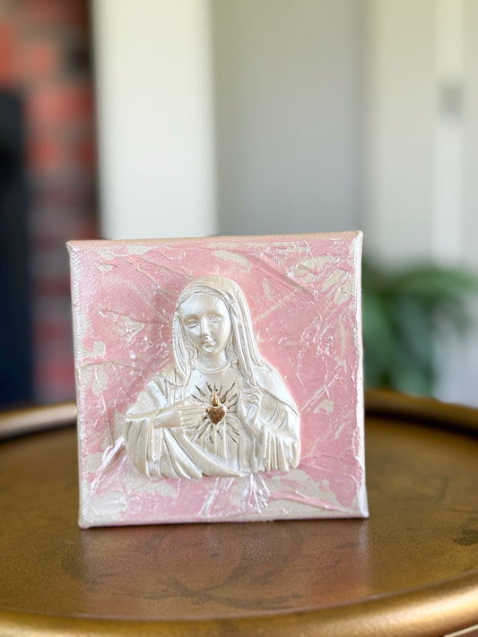 Immaculate Heart of Mary- Silhouette on 4x4 Pink Canvas