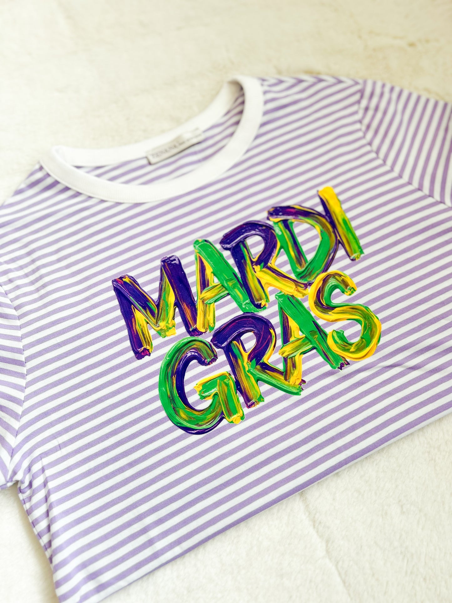 Sample- Finger Paint Mardi Gras Striped Tee