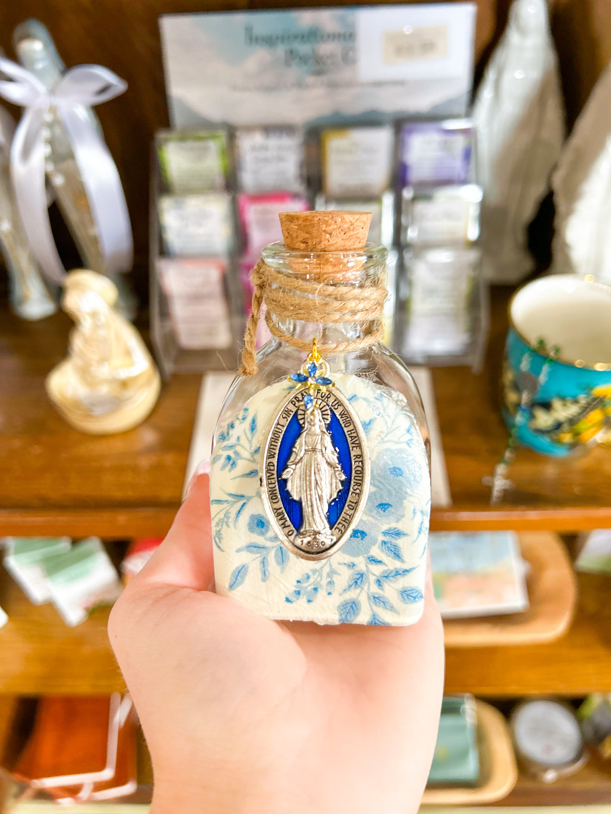 Light Blue Floral Bud Holy Water Container