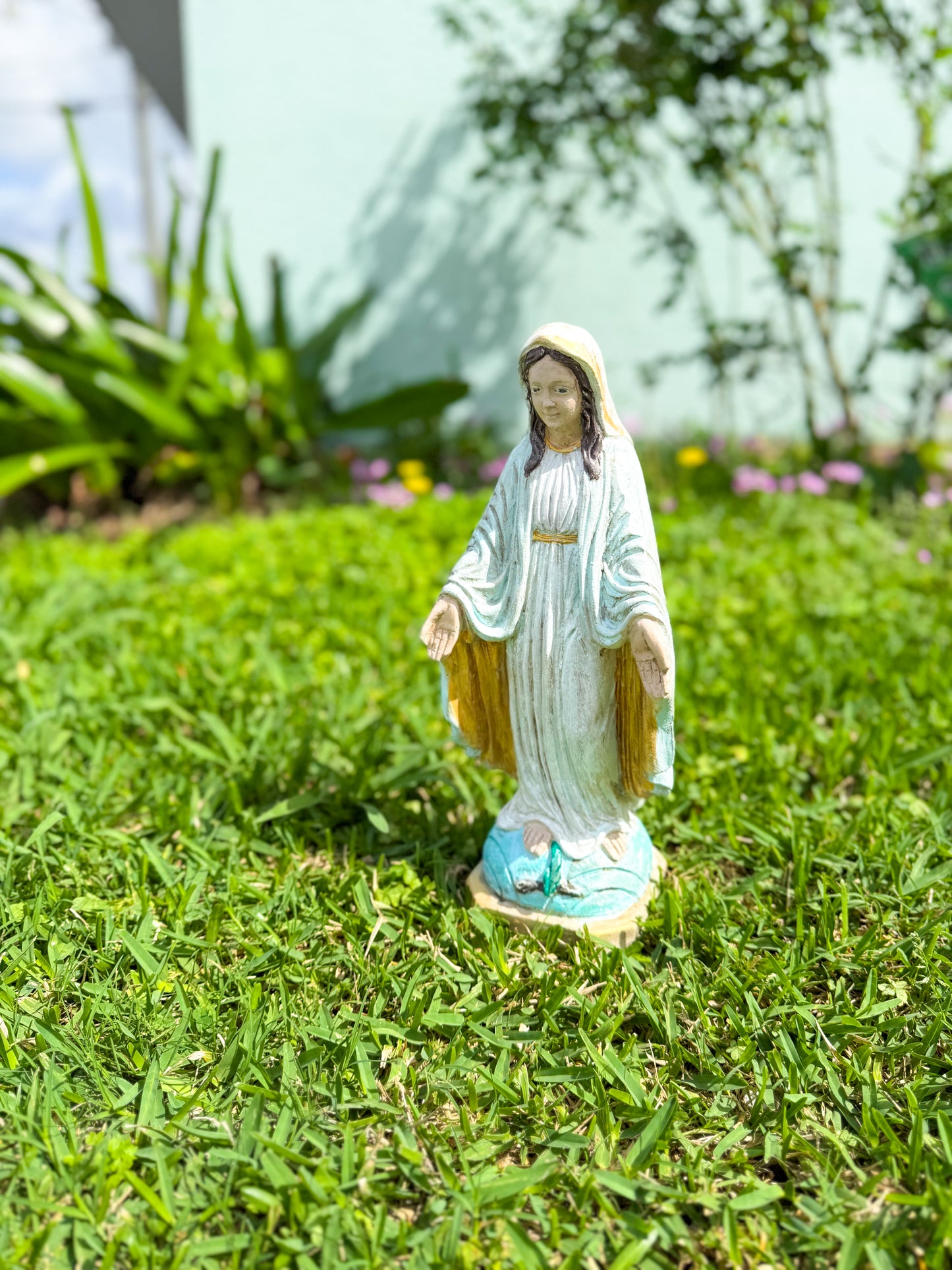 14" Cement Hand Painted Mary Statue