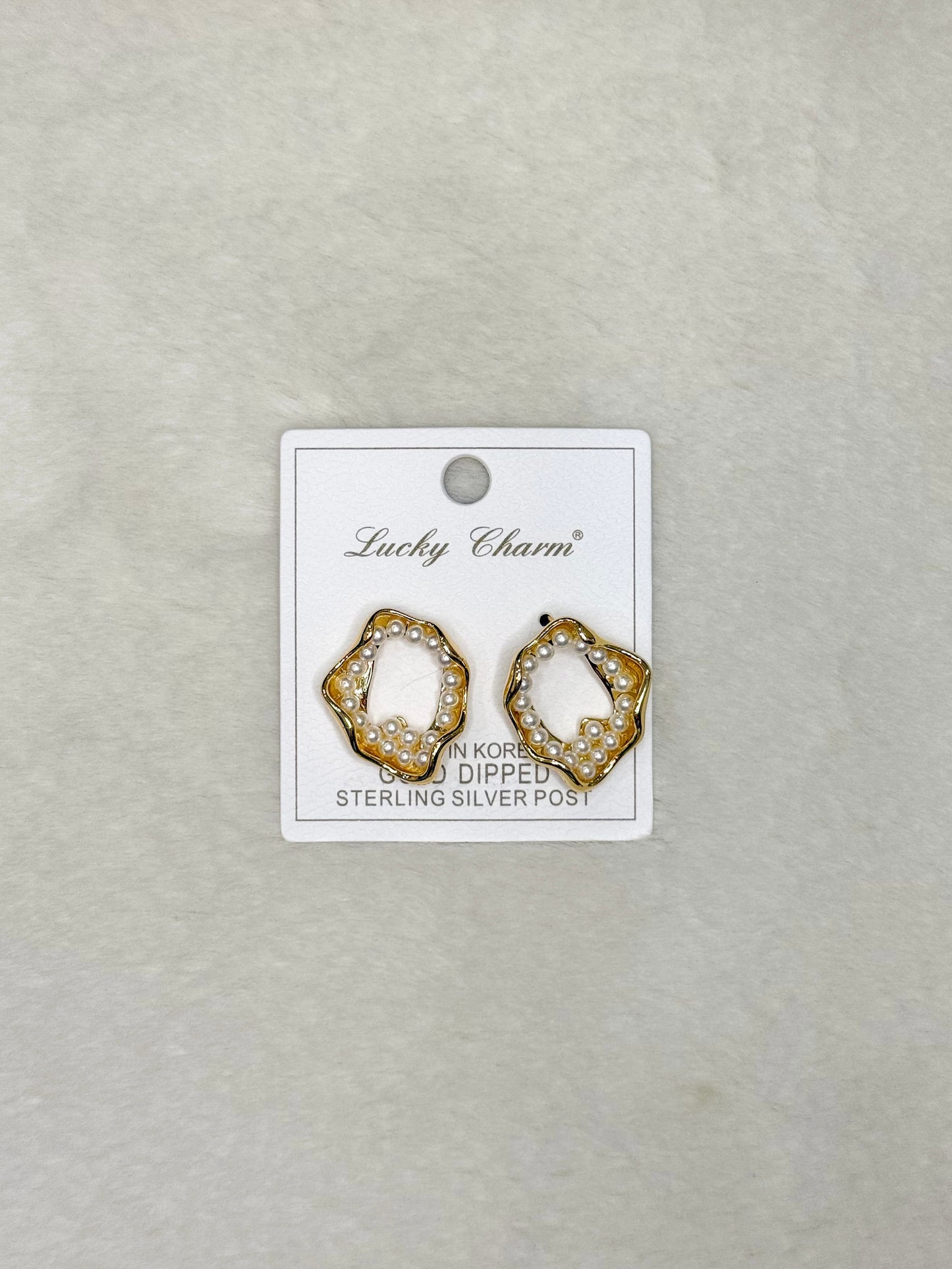 Eliana Unique Shape Gold & Pearl Stud Earrings