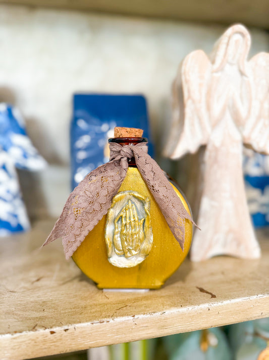 Bronze Abstract Praying Hands Holy Water Container- Taupe Lace