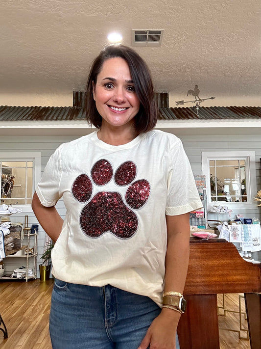 Maroon Paw Print Tee