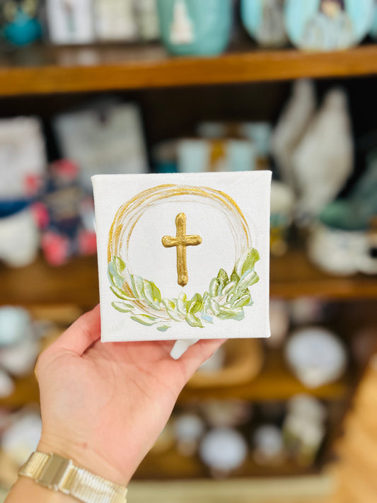 4x4 Gold Cross with Green and Gold Circle