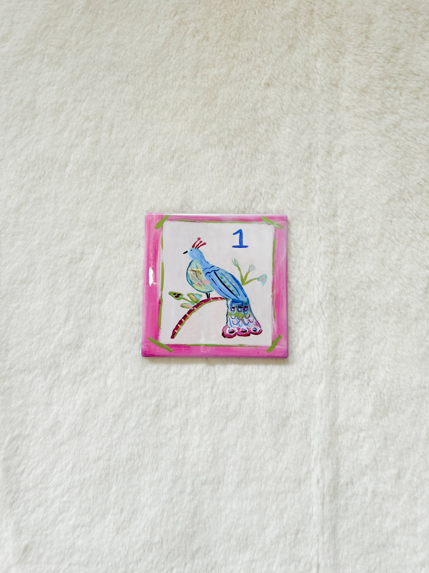 Mahjong Coaster with Peacock Bam- GA